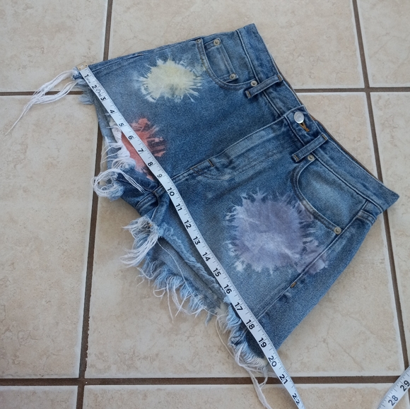 John Elliott High Waist Cut Off Shorts Japanese Denim Shibori Bloom 24 - Picture 10 of 13